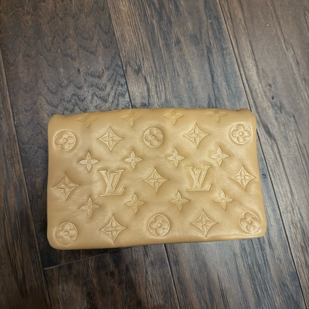 Louis Vuitton coussin pochette camel leather wallet on a chain